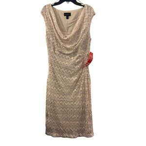 Connected Apparel Beige Lace Cowl Neck Sleeveless Dress Size 8